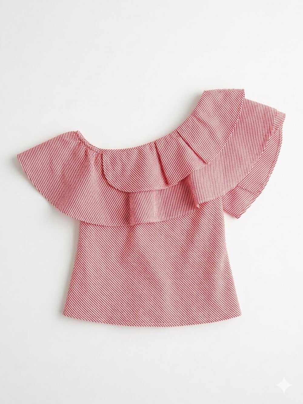 Gracia One Shoulder Ruffle Top S Red White Striped Statement Fourth of July